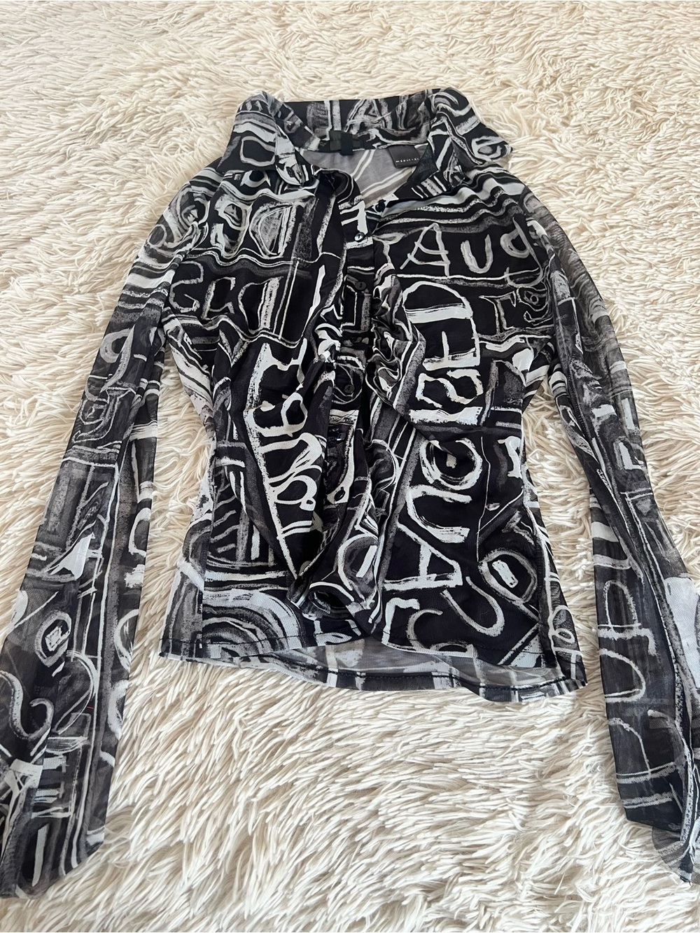 Desigual Black & White Graphic Collar Long Sleeve Top
